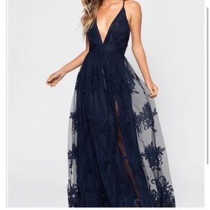 Tobi Navy Maxi Dress with Lace
